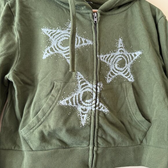 Social Collision Crop Hoodie Full Zip Green size M - Picture 3 of 6